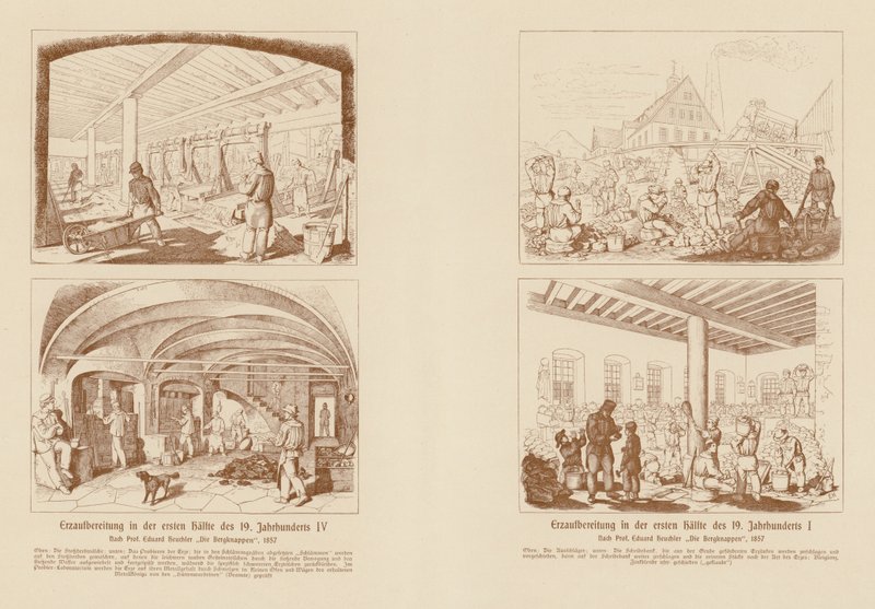 Tratamento do minério na primeira metade do século XIX (gravura) de (after) German School