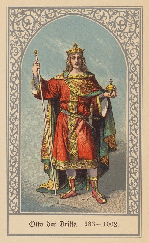 Otão III, Rei da Alemanha e de Itália e Sacro Imperador Romano-Germânico (litografia a cores) de (after) German School