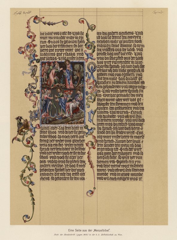 Página da Bíblia de Venceslau (litografia a cores) de (after) German School