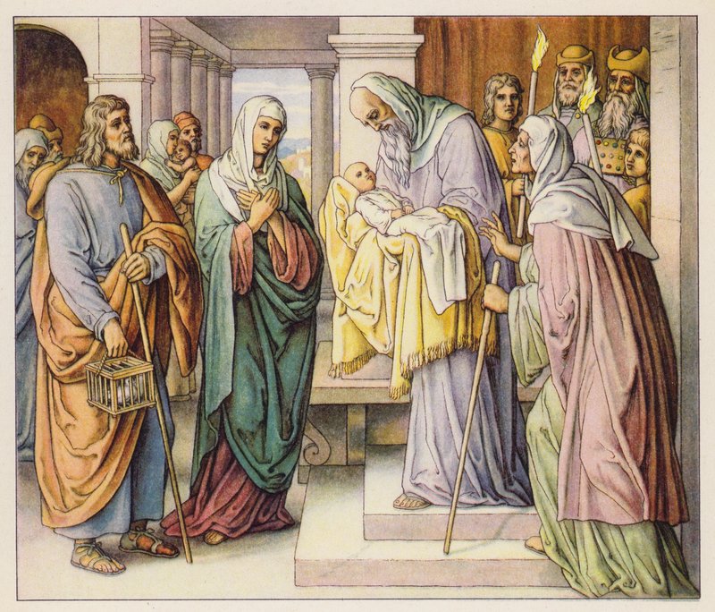 Apresentação de Jesus no Templo (litografia a cores) de (after) German School