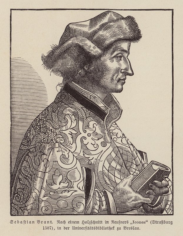 Sebastian Brant, humanista e satírico alemão da Renascença. (xilogravura) de (after) German School