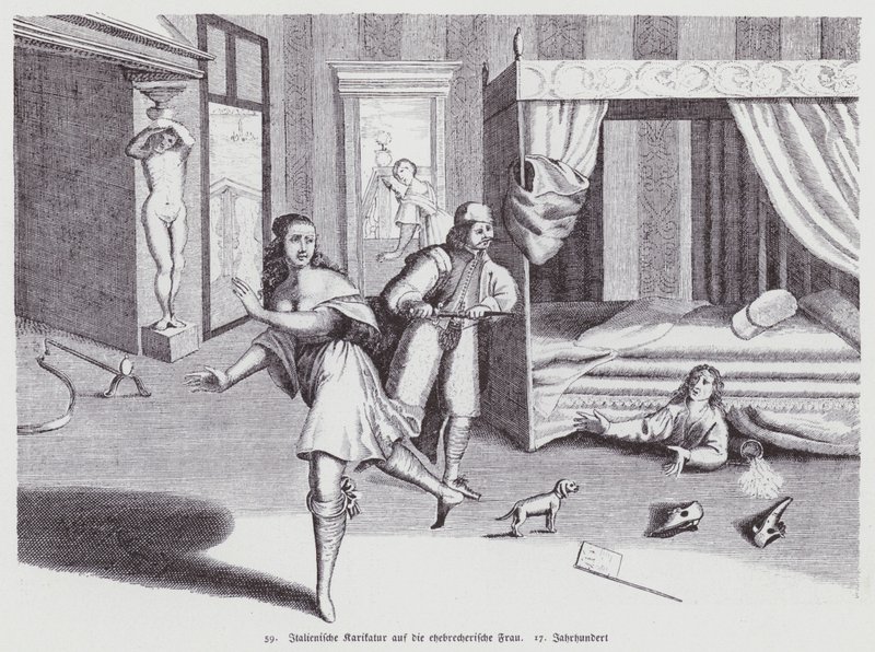 Desenho animado italiano sobre a mulher adúltera de (after) Italian School