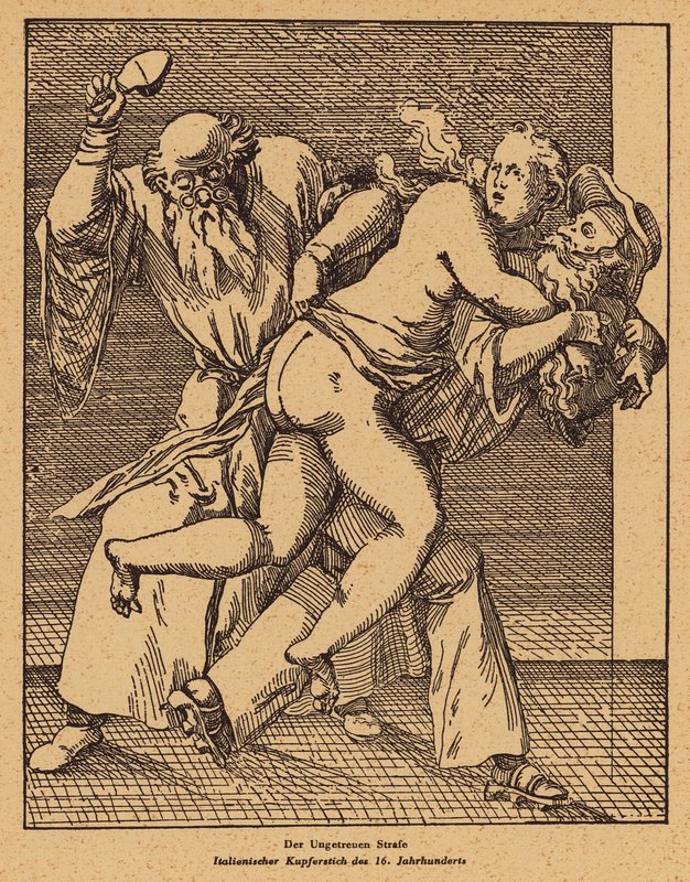 Punição de infidelidade (gravura) de (after) Italian School