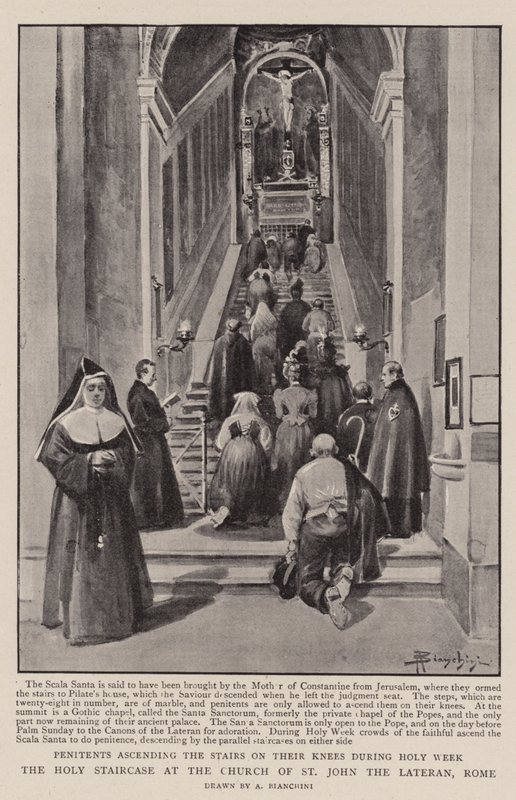 A Santa Escadaria na Igreja de São João Latrão, Roma (Litho) de (after) Italian School