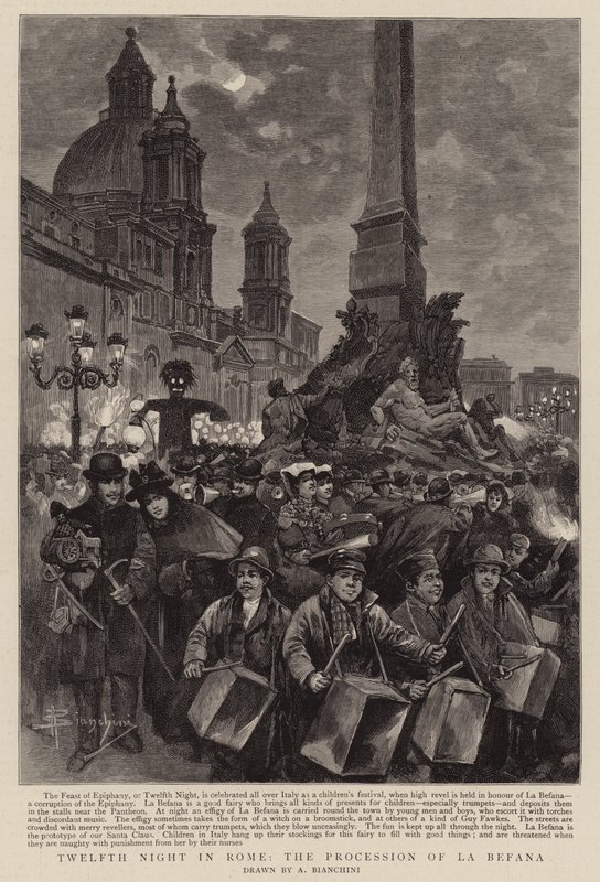 Décima segunda noite em Roma, a procissão de La Befana (gravura) de (after) Italian School