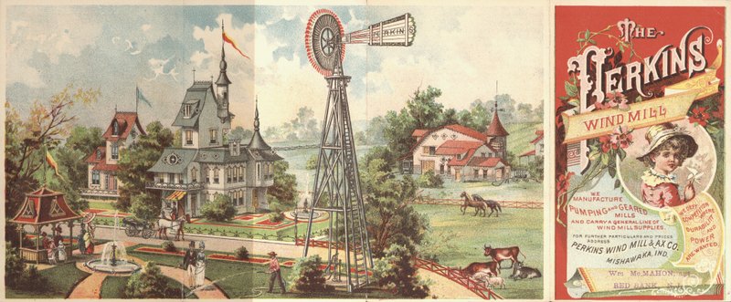 Anúncio para moinhos de vento de Perkins de American School