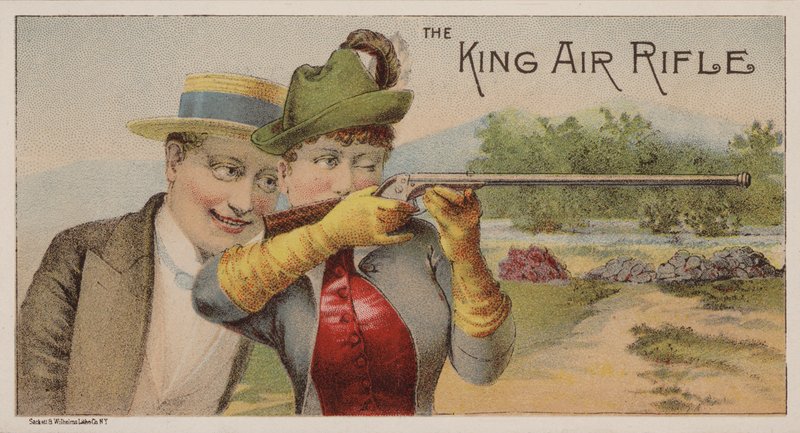 American trade card publicidade King rifles de ar de American School