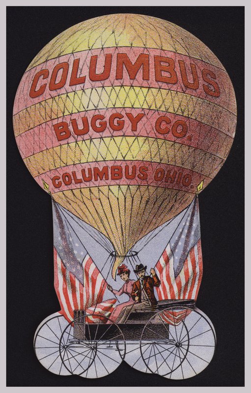 Cartão comercial americano anunciando a Columbus Buggy Company, Columbus, Ohio de American School