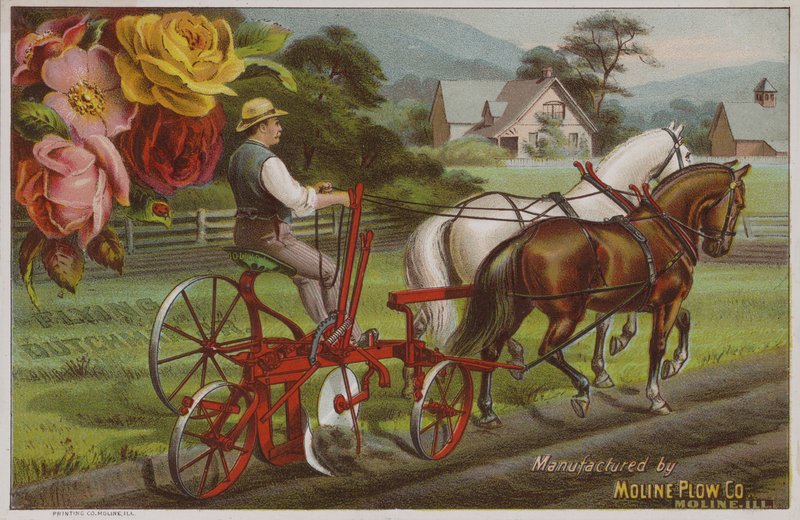 Cartão comercial americano anunciando o Moline Plough Company, Illinois, c1880s de American School