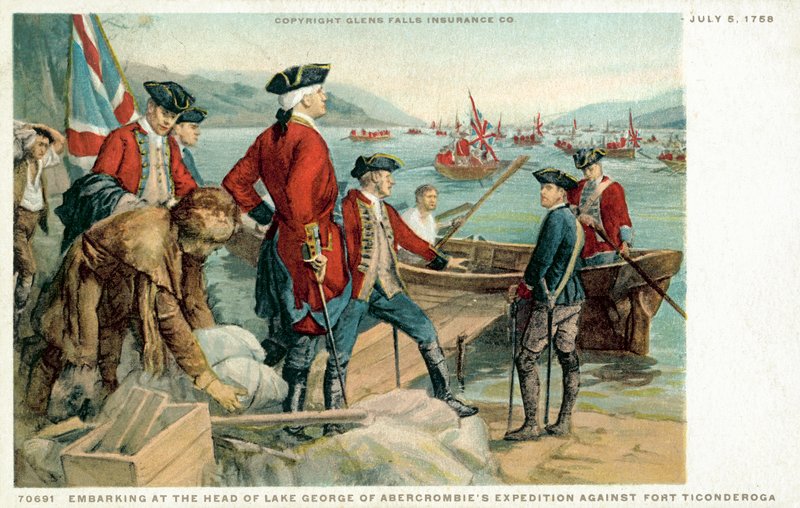 Embarcando na cabeça da expedição do Lago George de Abercrombies contra Fort Ticonderoga de American School