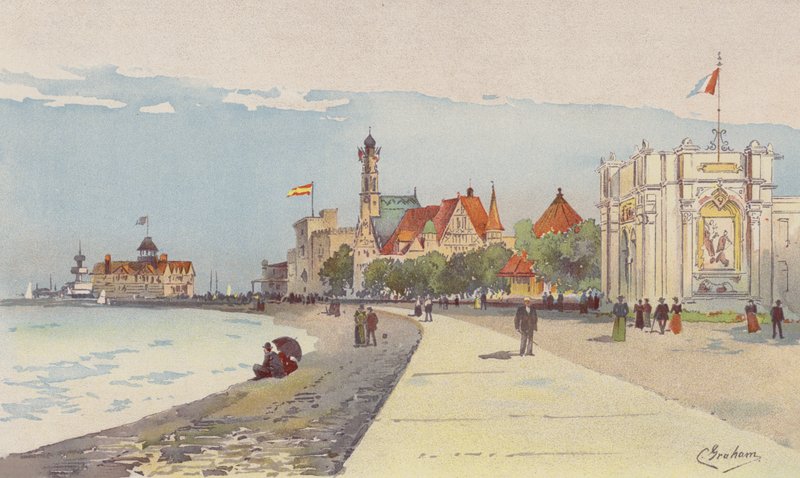 Edifícios estrangeiros ao longo da costa de American School