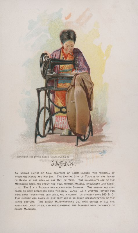 Costura mulher japonesa, propaganda para máquinas de costura Singer, 1892 de American School