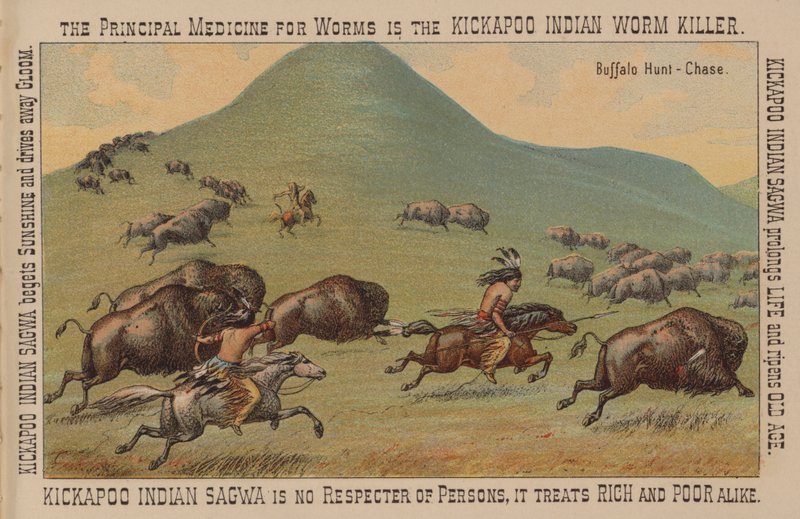 Nativos americanos caçando búfalos a cavalo de American School