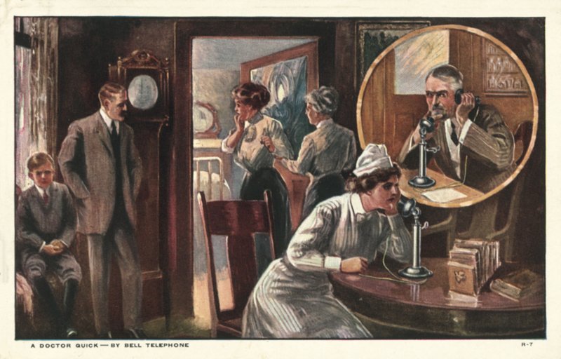 Mulher, telefonando, doutor de American School