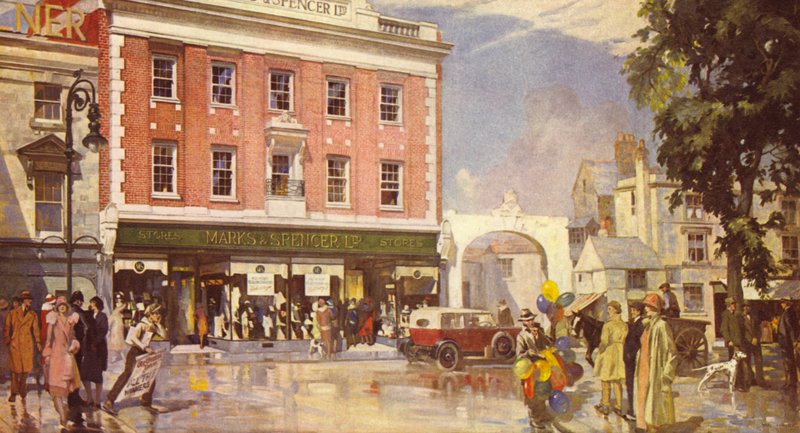 Uma fachada georgiana, preservando o caráter local do centro comercial, 1925 de English School