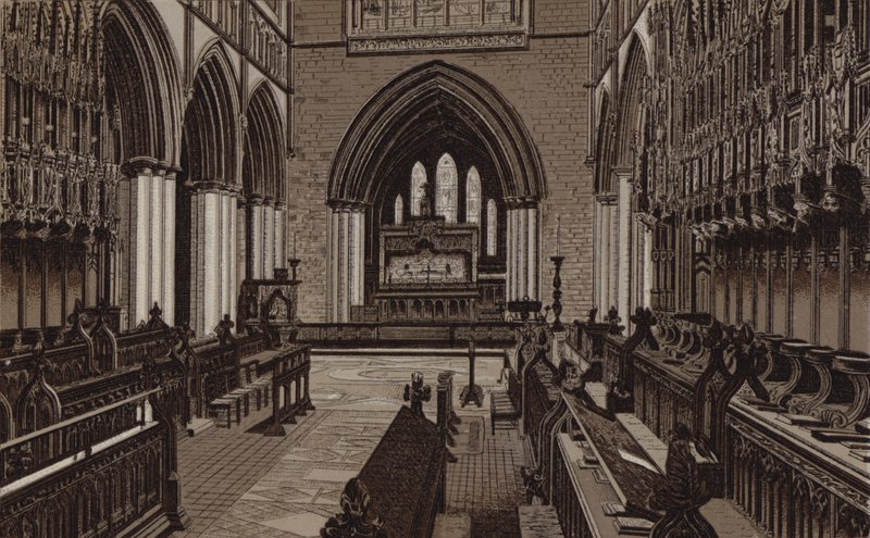 Catedral de Chester, o coro, vista do leste de English School