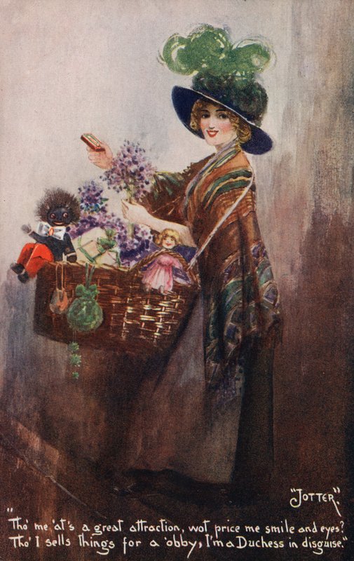 Garota vendendo flores e brinquedos de English School