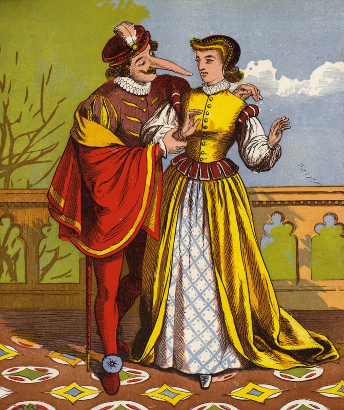 Homem com nariz comprido, possivelmente Cyrano De Bergerac de English School