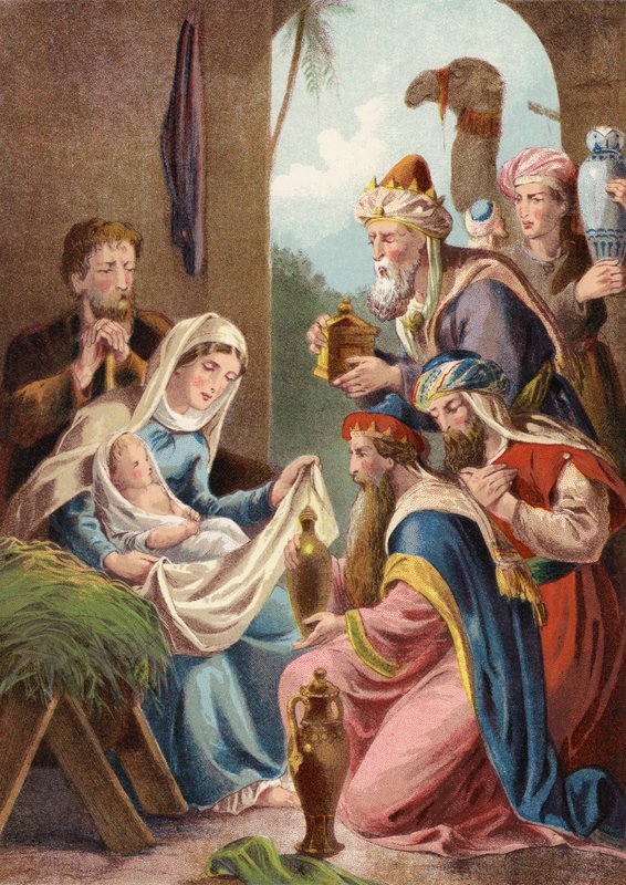 Natividade de Jesus Cristo, com três Reis Magos de English School