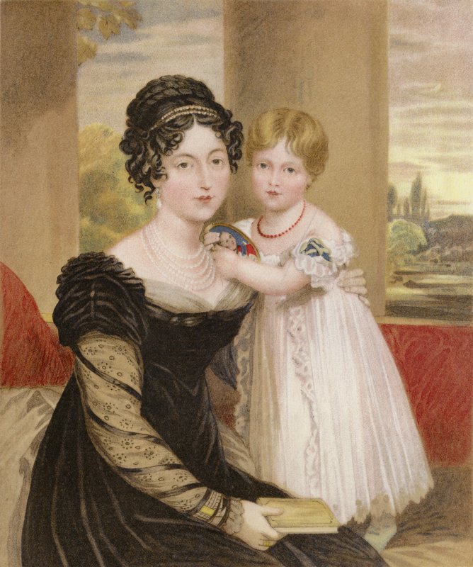 A Duquesa de Kent e a Princesa Victoria com a idade de dois anos de English School