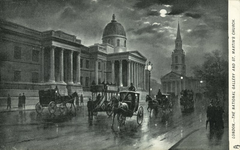 A Galeria Nacional e a Igreja St Martins, em Londres de English School