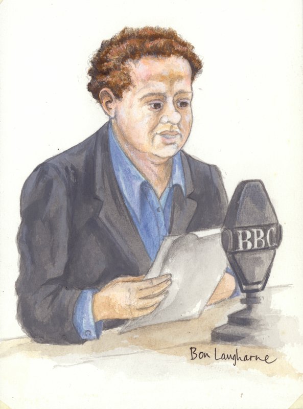 O poeta galês Dylan Thomas ao microfone (desconhecido) de English School