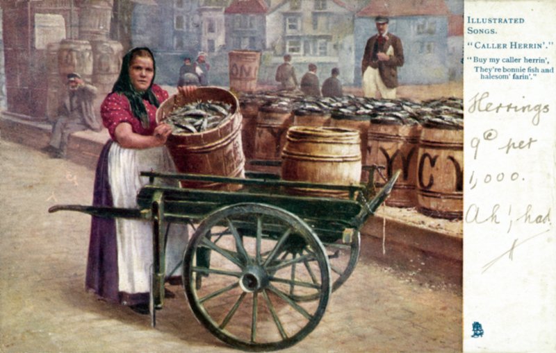 Mulher, vender, arenque de English School