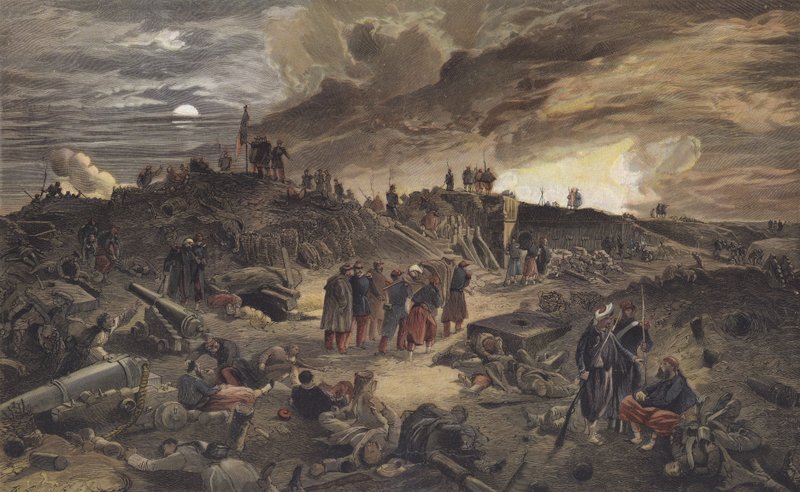 Ruínas do Reduto Malakoff após sua captura pelos franceses, Cerco a Sebastopol, 8 de setembro de 1855 de European School