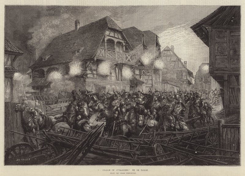 Uma carga de Cuirassiers, da exposição de Paris de French School