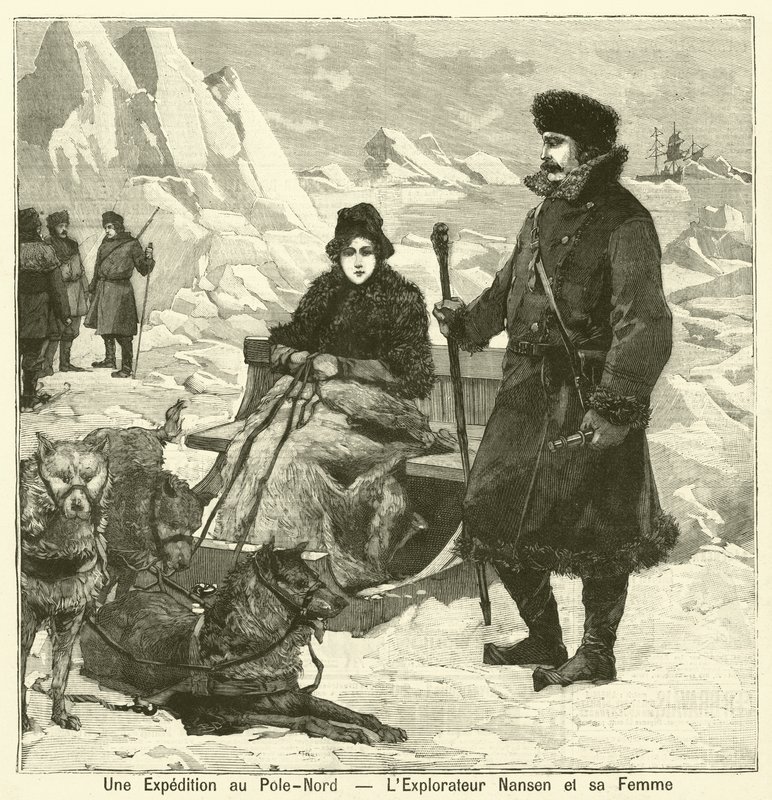 Uma expedição ao Pólo Norte: o explorador norueguês Fridtjof Nansen e sua esposa de French School