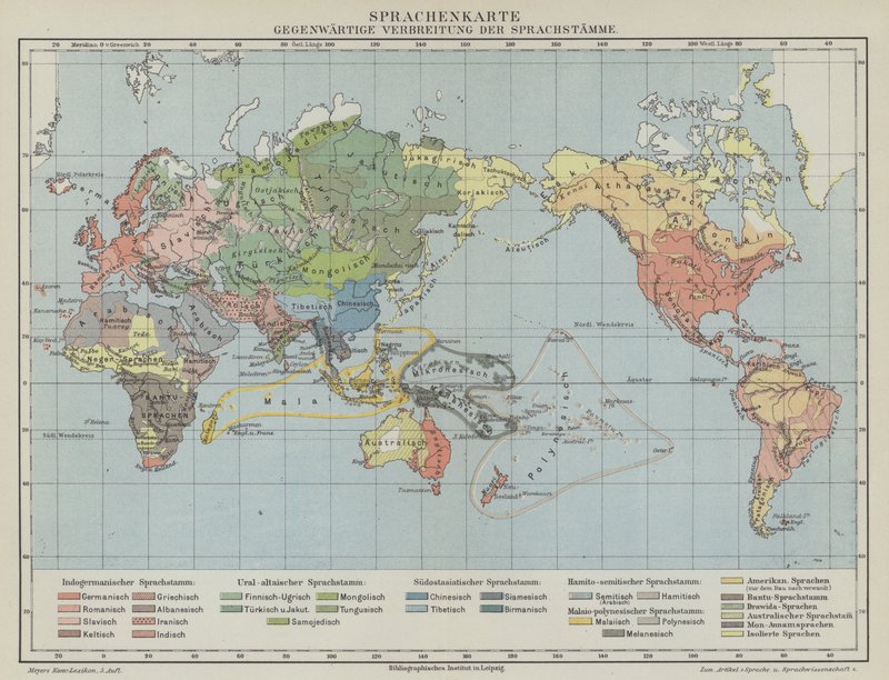 Mapa da distribuição global de idiomas e grupos linguísticos de German School