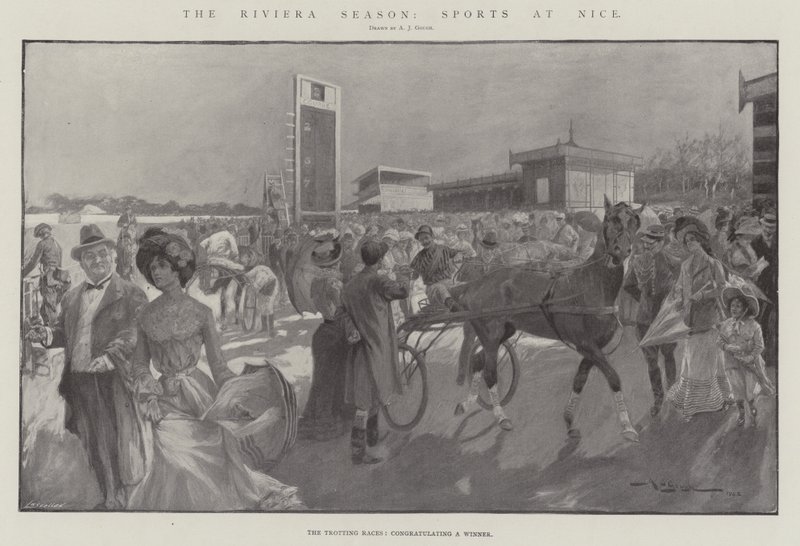 A temporada de Riviera, esportes em Nice litho de A. J. Gough