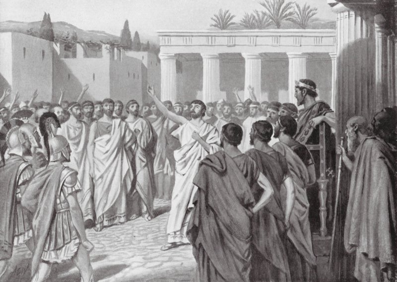 Congresso dos Estados do Peloponeso em Esparta, 432 a.C. (litografia) de A.C. Weatherstone