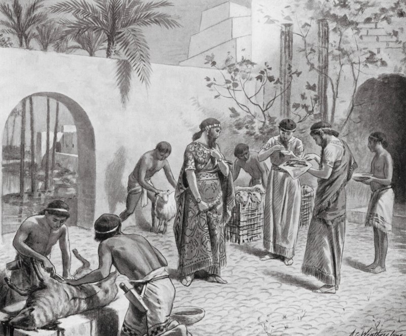 Hepatoscopia, ou adivinhação pelo fígado (litografia) de A.C. Weatherstone