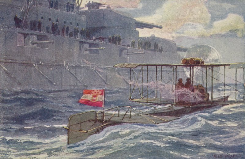 Hidroavião austro-húngaro, passando um navio de guerra, a Primeira Guerra Mundial, 1914-1918 de A. Kircher