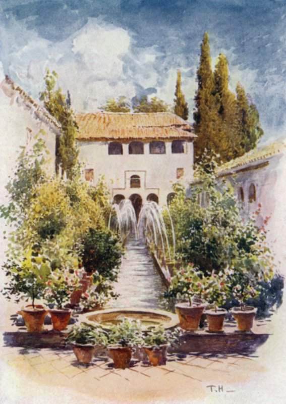 Generalife, Corte de Acequia (cor litho) de A. Trevor Haddon