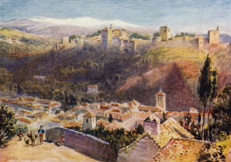 Granada, Vista Geral da Alhambra (cor litho) de A. Trevor Haddon