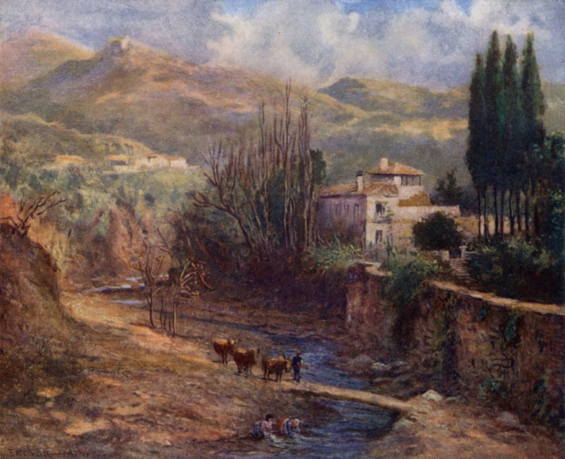 Granada, Villa on the Darro (cor litho) de A. Trevor Haddon