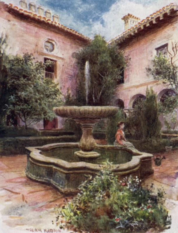 O Alhambra, Jardim de Daraxa (cor litho) de A. Trevor Haddon