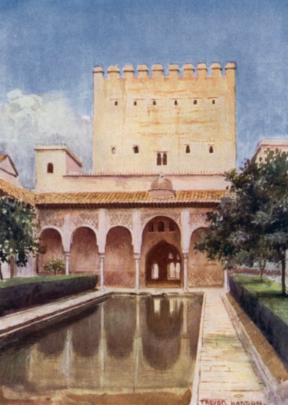 A Alhambra, Torre de Comares (cor litho) de A. Trevor Haddon