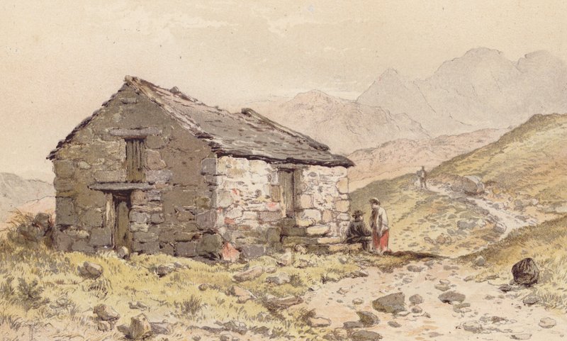 Cabana em Ghorphwysfa, País de Gales do Norte (cromolitografia) de Aaron Edwin Penley