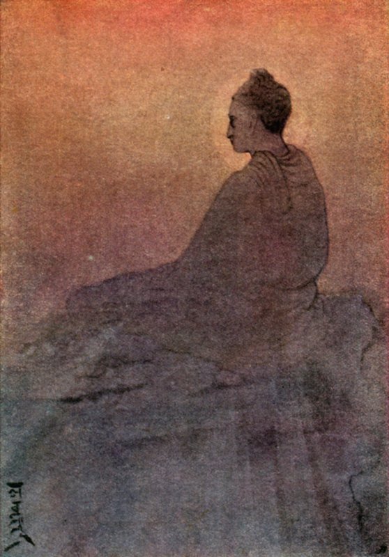 A Vitória de Buda (lito colorido) de Abanindranath Tagore