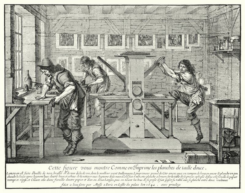 A Oficina do Engraver (gravura) de Abraham (after) Bosse