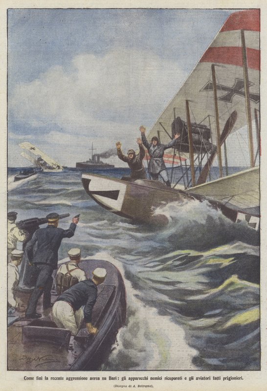Como resultado, o recente assalto aéreo em Bari, os dispositivos inimigos recuperados e os aviadores capturados de Achille Beltrame