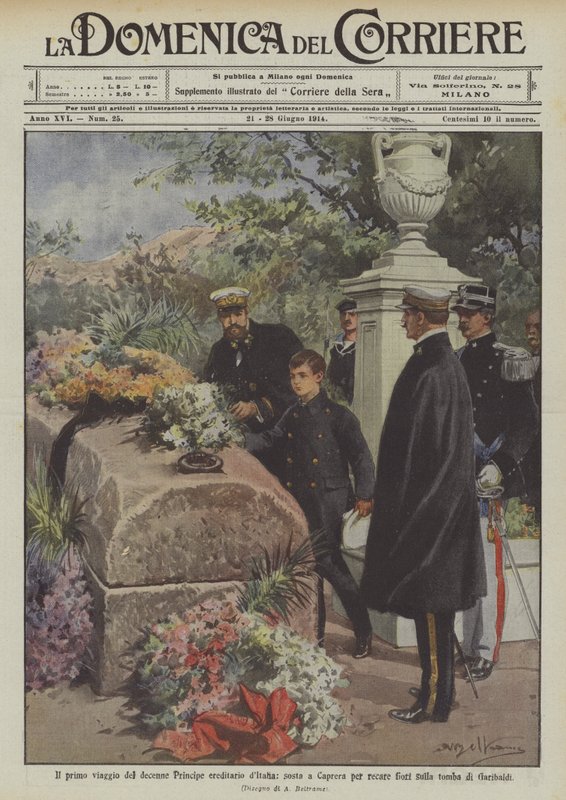 A primeira viagem do falecido príncipe herdeiro da Itália, parar em Caprera para trazer flores de Achille Beltrame