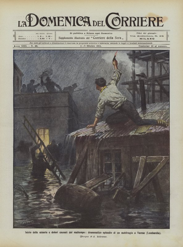 Começo de miséria e dor causada pelo mau tempo, episódio dramático de uma tempestade em Varese (Lombardia) de Achille Beltrame