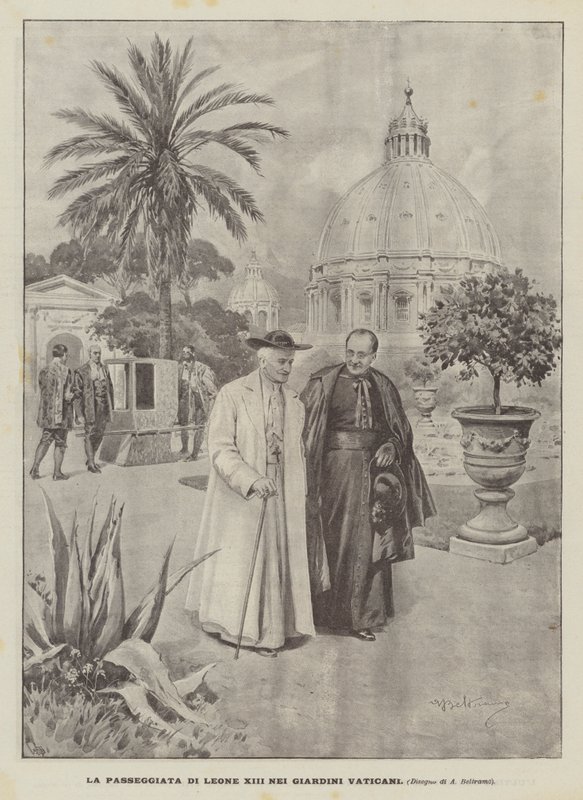 A caminhada do leão XIII nos jardins do Vaticano de Achille Beltrame