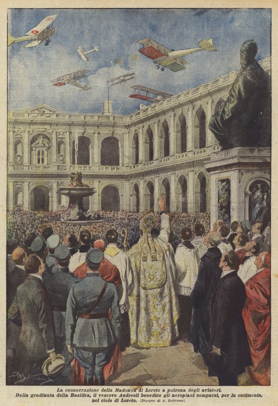 A consagração de Nossa Senhora de Loreto ao padroeiro dos aviadores de Achille Beltrame