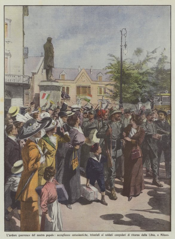 Lardore guerresco do nosso povo, acolhida entusiasta, triunfal aos soldados demitidos de Achille Beltrame