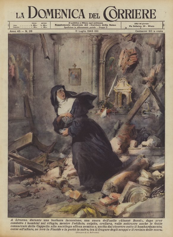 Em Livorno, durante uma incursão bárbara, uma freira do asilo Giosue Borsi, depois de ter liderado de Achille Beltrame
